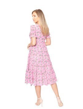 Rochie Dama Flori Traditionale Roz