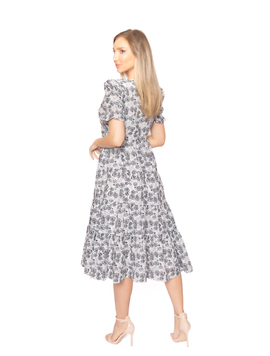 Rochie Dama Flori Traditionale Gri