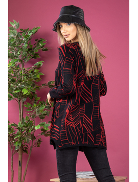 Pulover Dama Warren Negru si Rosu