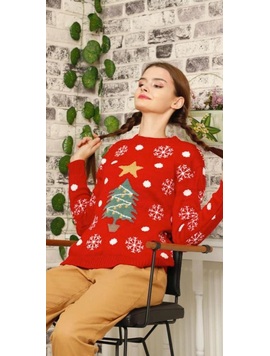 Pulover Dama FiveChristmas Rosu