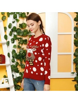 Pulover Dama FiveChristmasy Rosu