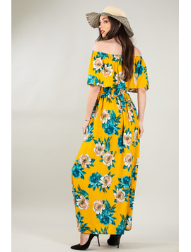 Rochie Dama Lunga RoyalFlower Two Mustar