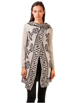 Cardigan Dama Cu Trandafiri Gri Si Negru