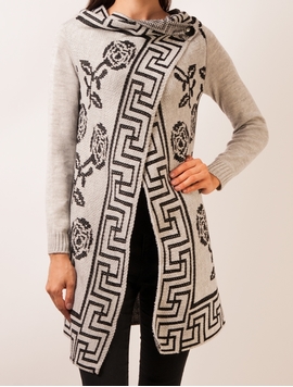 Cardigan Dama Cu Trandafiri Gri Si Negru