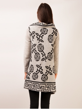 Cardigan Dama Cu Trandafiri Gri Si Negru