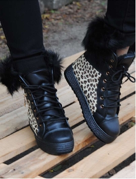 Ghete Dama Cu Blanita Detasabila Animal Print Negre