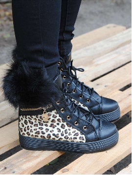 Ghete Dama Cu Blanita Detasabila Animal Print Negre
