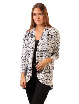 Cardigan Dama Subtire Cu Model Geometric Alb Si Bleumarin