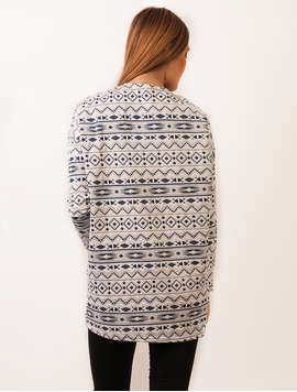 Cardigan Dama Subtire Cu Model Geometric Alb Si Bleumarin
