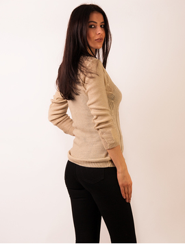 Pulover Dama Cu Model In Fata Bej