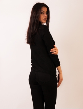 Pulover Dama Cu Model In Fata Negru