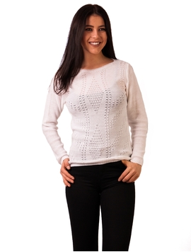Pulover Dama Cu Model In Fata  Alb