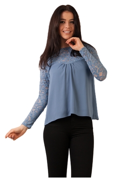 Bluza Dama Din Voal Si Dantela Bleu