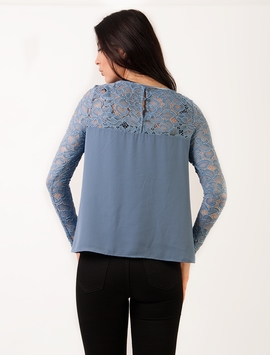 Bluza Dama Din Voal Si Dantela Bleu