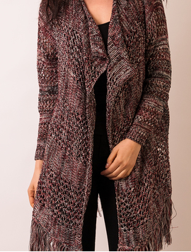Cardigan Dama Cu Franjuri La Baza Grena Si Negru