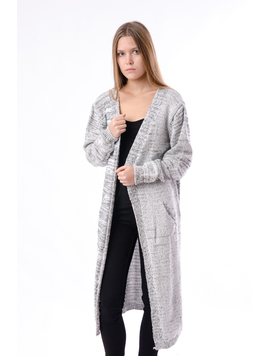 Cardigan Dama Lung Cu Model Inspicat Si Buzunare Gri