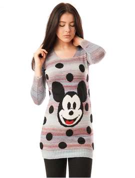 Pulover Dama Cu Model Mickey Mouse Bleu Si Roz