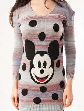 Pulover Dama Cu Model Mickey Mouse Bleu Si Roz