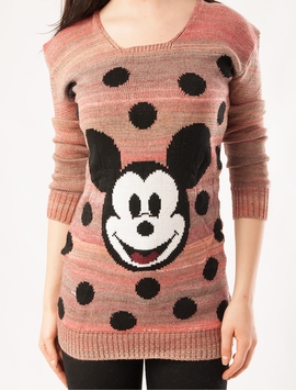 Pulover Dama Cu Model Mickey Mouse Corai Si Gri