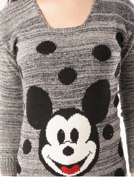 Pulover Dama Cu Model Mickey Mouse Gri Inspicat