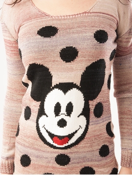 Pulover Dama Cu Model Mickey Mouse Mov Si Bej