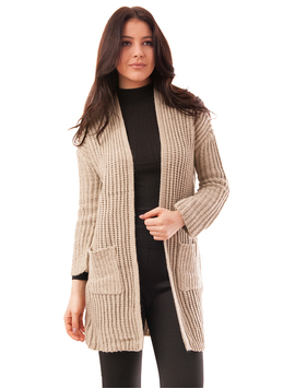 Cardigan Dama Tricotat Cu Buzunare Bej