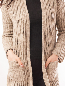 Cardigan Dama Tricotat Cu Buzunare Bej