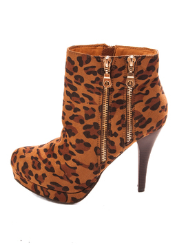 Botine Dama Cu Toc Animal Print Maro