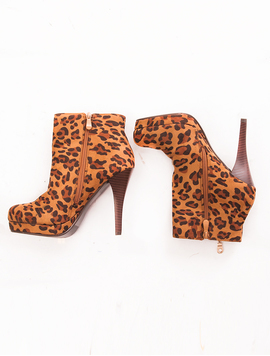 Botine Dama Cu Toc Animal Print Maro