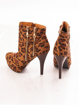 Botine Dama Cu Toc Animal Print Maro