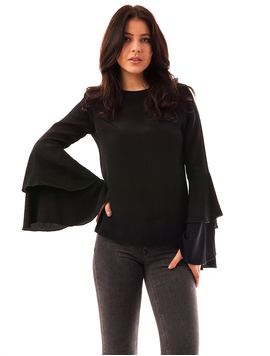Bluza Dama Cu Maneca Clopot Cu Volanase Neagra