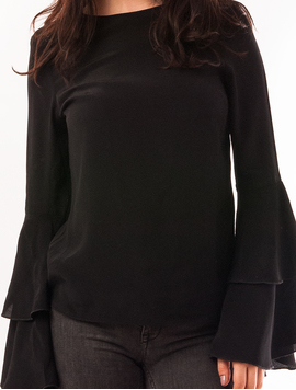 Bluza Dama Cu Maneca Clopot Cu Volanase Neagra