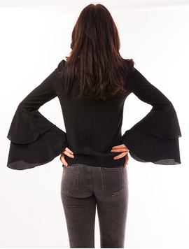Bluza Dama Cu Maneca Clopot Cu Volanase Neagra