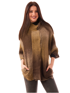 Cardigan Dama Cu Capse Stripes Kaki