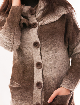 Cardigan Dama Cu Guler Amplu Mushroom Maro