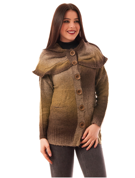 Cardigan Dama Cu Guler Amplu Mushroom Kaki