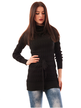 Pulover Dama Cu Guler Amplu Si Cordon Bubbles Negru