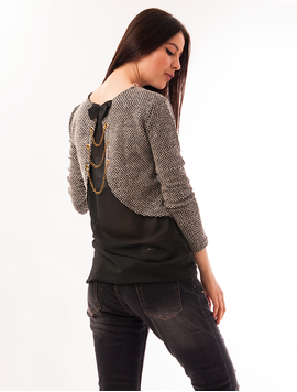 Bluza Dama Cu Voal Si Lanturi Euphoria Negru