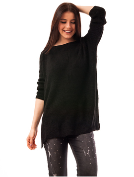 Pulover Dama Cu Despicaturi Laterale Moon Negru
