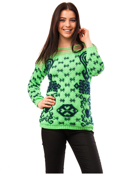 Pulover Dama Cu Model In Fata Code Verde