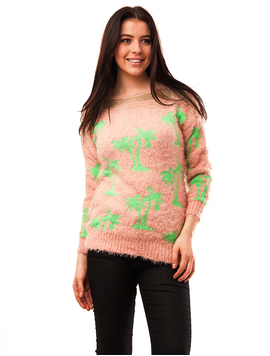 Pulover Dama Cu Model Cu Palmieri Palms Roz