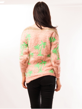 Pulover Dama Cu Model Cu Palmieri Palms Roz