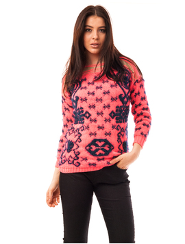 Pulover Dama Cu Model In Fata Code Fucsia