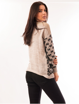 Pulover Dama Cu Model In Fata Code Bej Si Negru