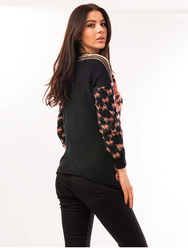 Pulover Dama Cu Model In Fata Code Bleumarin Si Roz