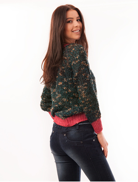Pulover Dama Cu Fir Stralucitor Dream Verde Si Roz