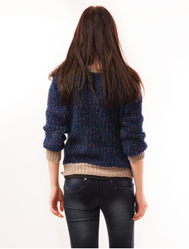 Pulover Dama Cu Fir Stralucitor Dream Bleumarin Si Gri
