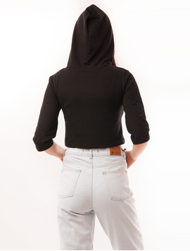 Bluza Dama Scurta Cu Paiete Si Gluga Fresh Neagra