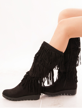 Cizme Dama Imblanite Cu Franjuri Fluffy Negre