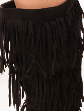 Cizme Dama Imblanite Cu Franjuri Fluffy Negre